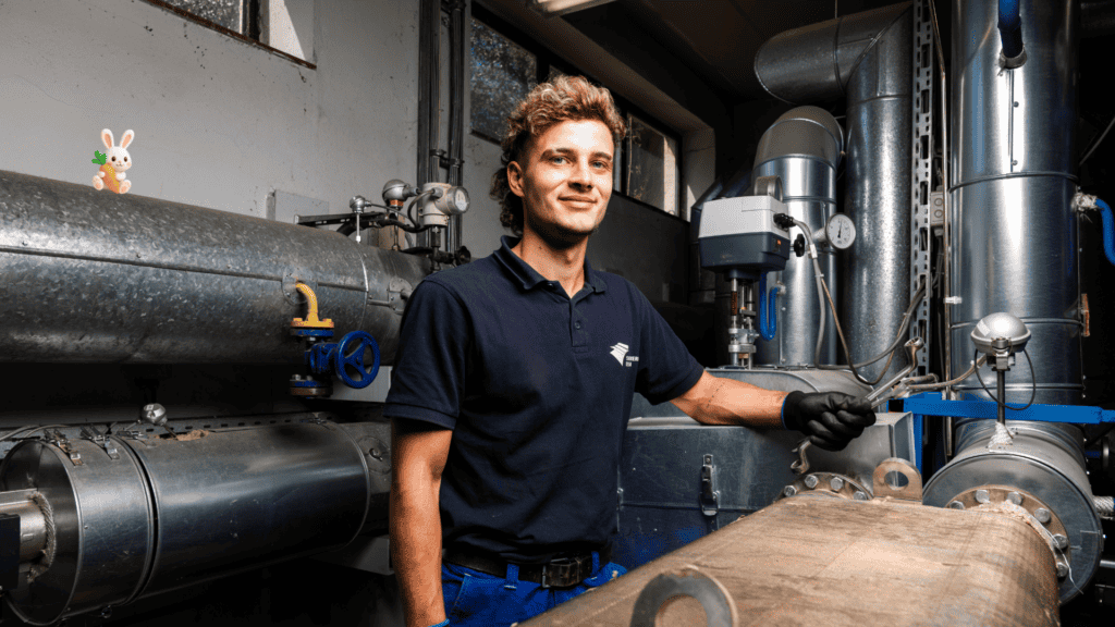 Ein Techniker in der Fernwärmestation