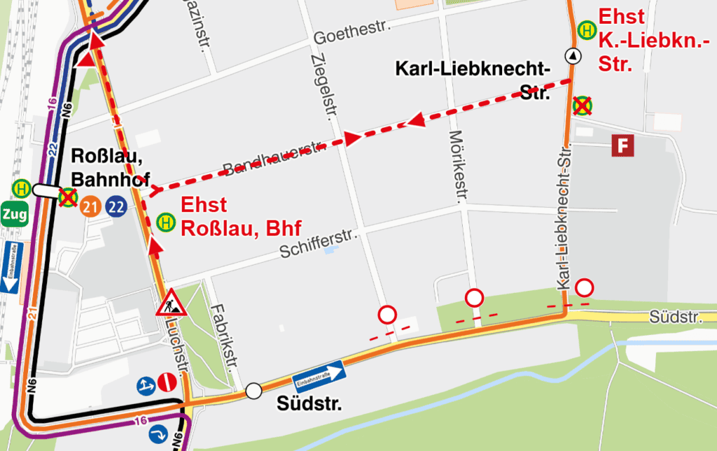 BMN B184 Roßlau Luchstraße Umleitung durch Baumaßnahme in der Luchstraße